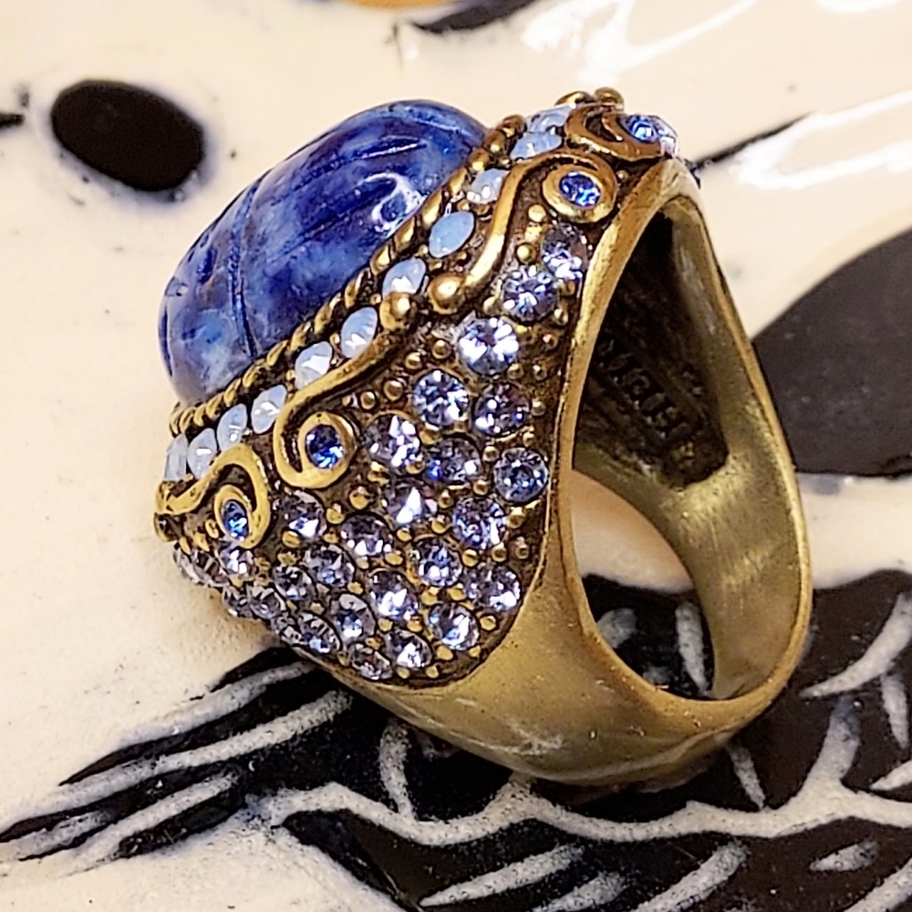 HEIDI DAUS Blue Scarab & Rhinestone Egyptian Style Ring - Picture 4 of 7